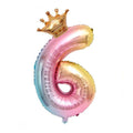 Iridescent Rainbow Foil Number Balloon with Gold Crown, 32 Inch (81 cm) - Number 6