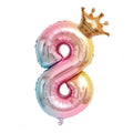 Iridescent Rainbow Foil Number Balloon with Gold Crown, 32 Inch (81 cm) - Number 8