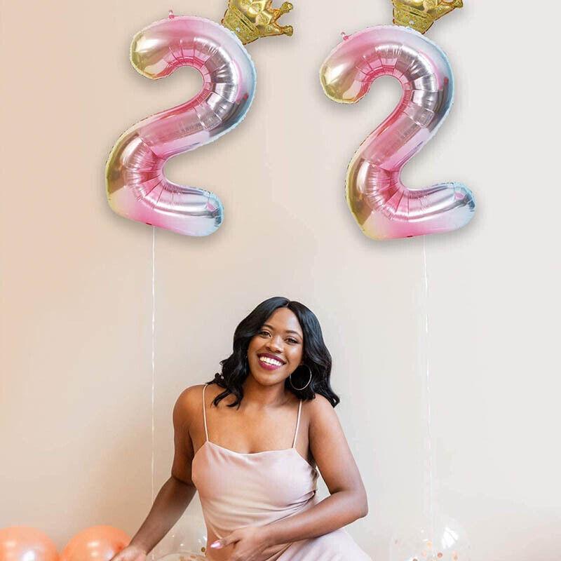 Iridescent Rainbow Foil Number Balloon with Gold Crown, 32 Inch (81 cm) - Number 8 - view 4