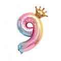 Iridescent Rainbow Foil Number Balloon with Gold Crown, 32 Inch (81 cm) - Number 9