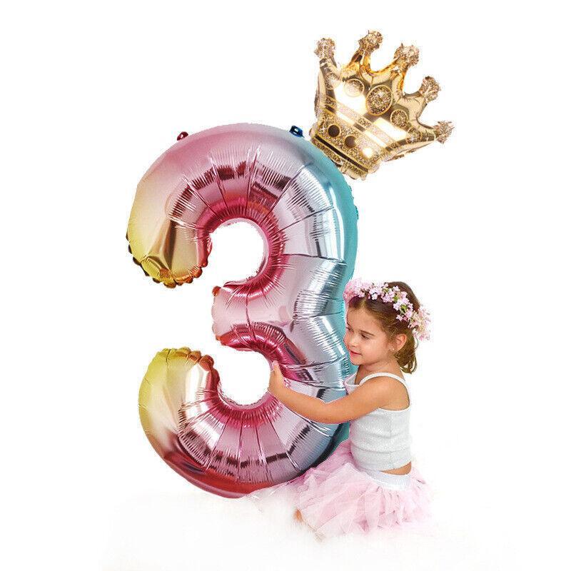 Iridescent Rainbow Foil Number Balloon with Gold Crown, 32 Inch (81 cm) - Number 9 - view 8