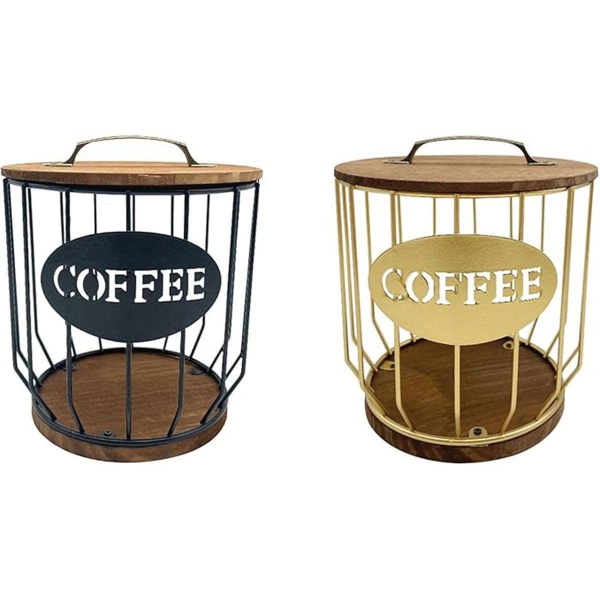 Iron and Wood Coffee Capsule Storage Basket - Gold - view 3