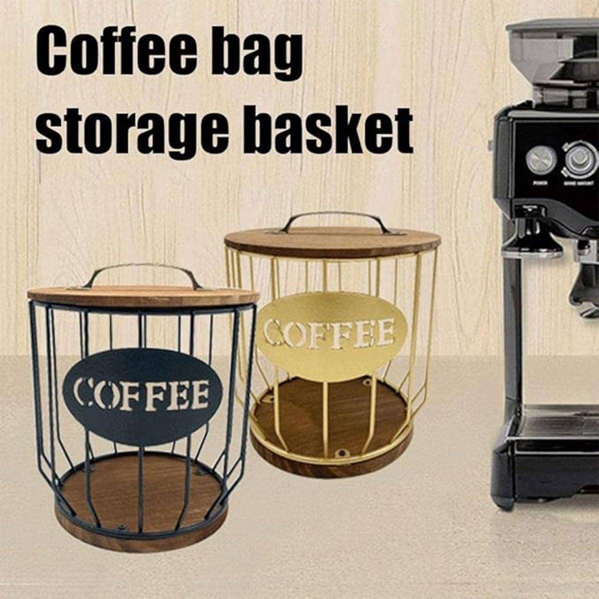 Iron and Wood Coffee Capsule Storage Basket - Gold - view 5