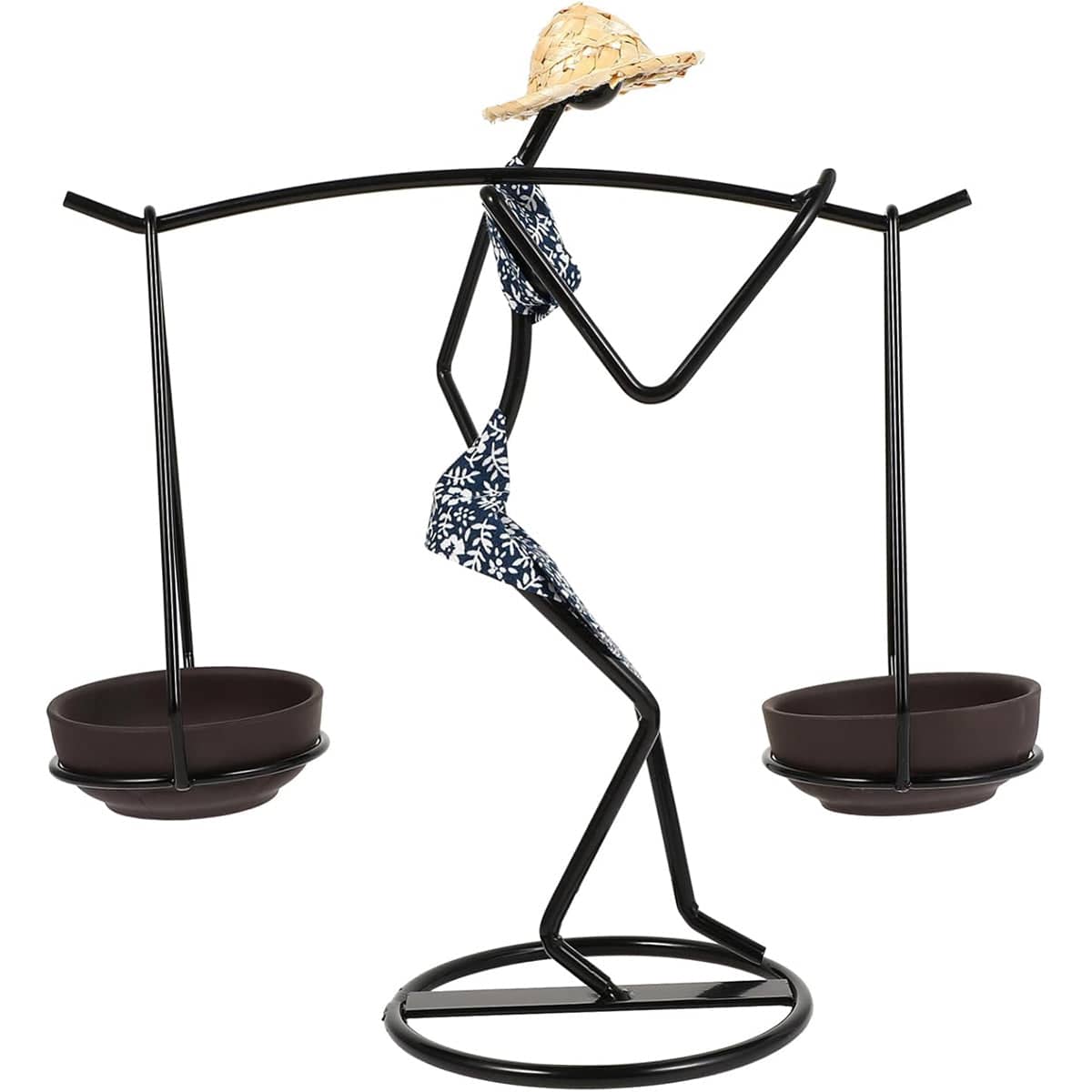 Iron Figure Candle Holder - Figure Carrying Two Dishes, 24 x 11 cm