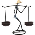 Iron Figure Candle Holder - Figure Carrying Two Dishes, 24 x 11 cm
