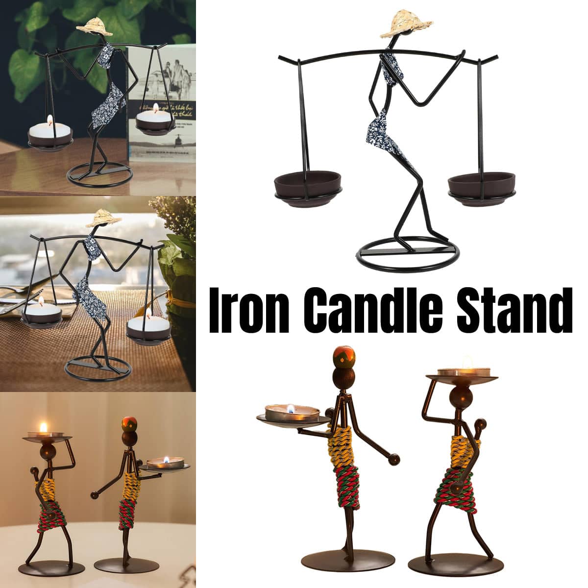 Iron Figure Candle Holder - Figure Carrying Two Dishes, 24 x 11 cm - view 2