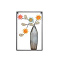 Iron Floral Wall Art Painting 40 x 60 cm - Style 2, Black Frame, Grey Vase with Pink, Blue and Orange Flowers