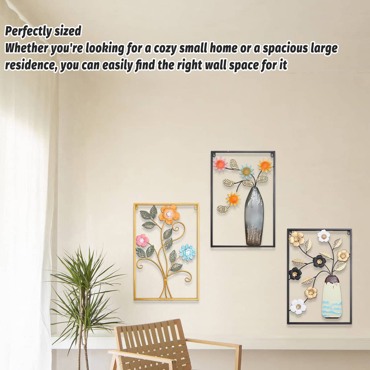 Iron Floral Wall Art Painting 40 x 60 cm - Style 2, Black Frame, Grey Vase with Pink, Blue and Orange Flowers - view 5