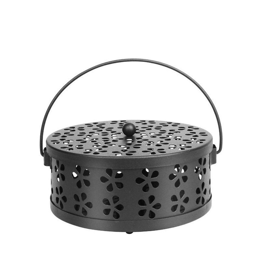 Iron Mosquito Incense Box with Lid and Handle, Coil Holder - Black