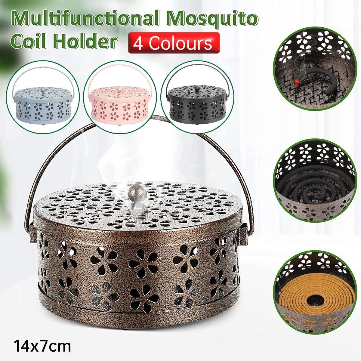 Iron Mosquito Incense Box with Lid and Handle, Coil Holder - Pink - view 2