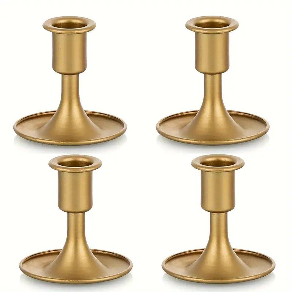 Iron Taper Candle Holders, Retro Style - Gold, Pack of 4