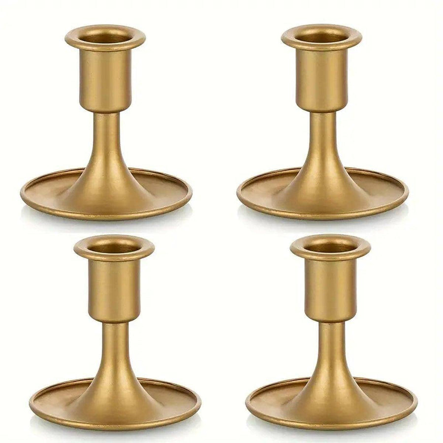 Iron Taper Candle Holders, Retro Style - Gold, Pack of 4