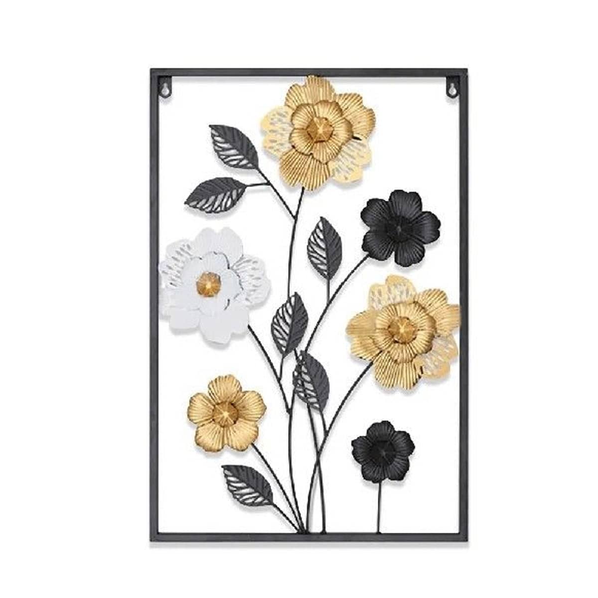 Iron Wall Art with Layered Flowers, Black Frame, 60 x 40 x 1 cm - view 2