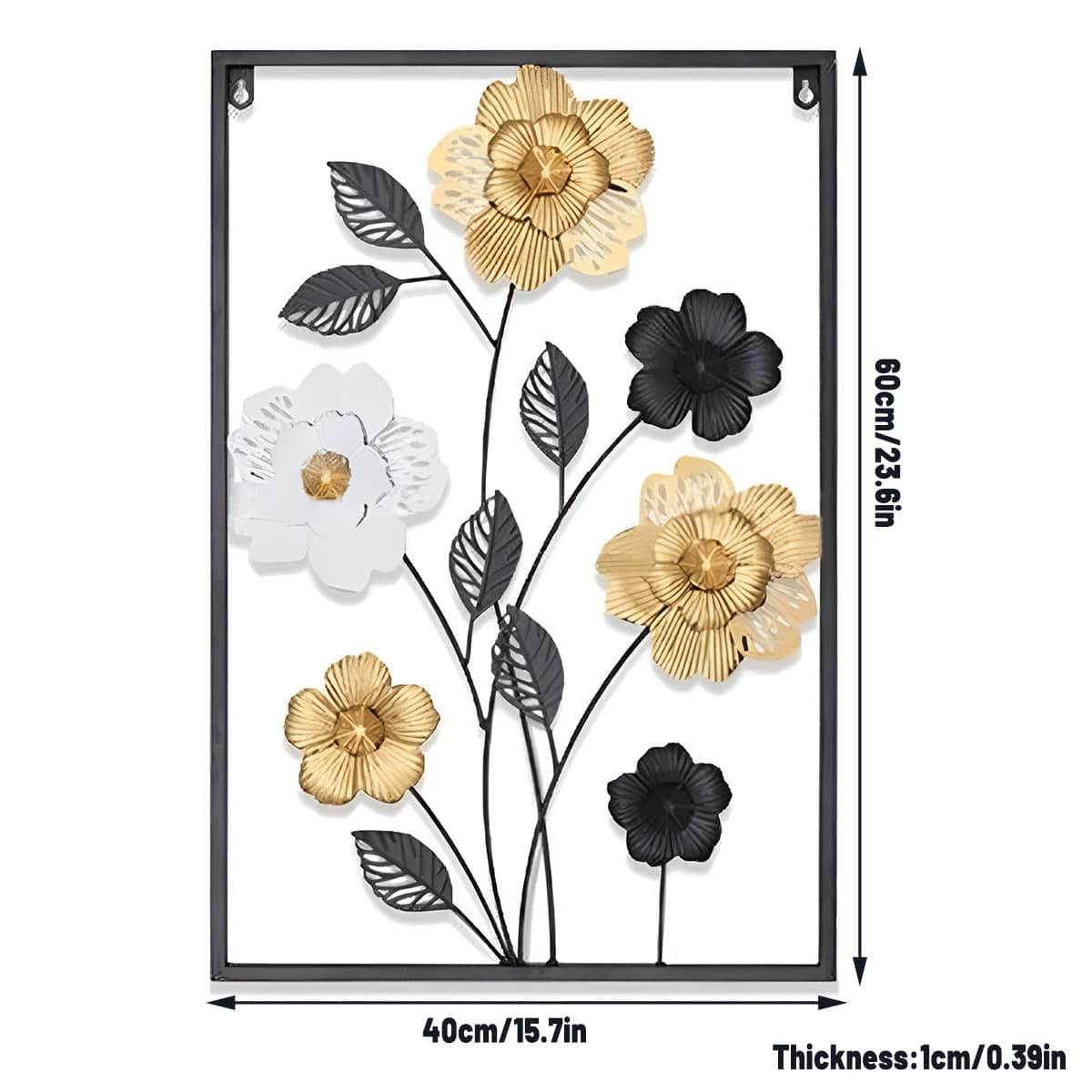 Iron Wall Art with Layered Flowers, Black Frame, 60 x 40 x 1 cm - view 3
