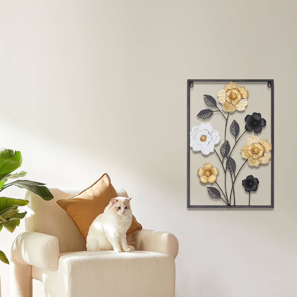 Iron Wall Art with Layered Flowers, Black Frame, 60 x 40 x 1 cm - view 4