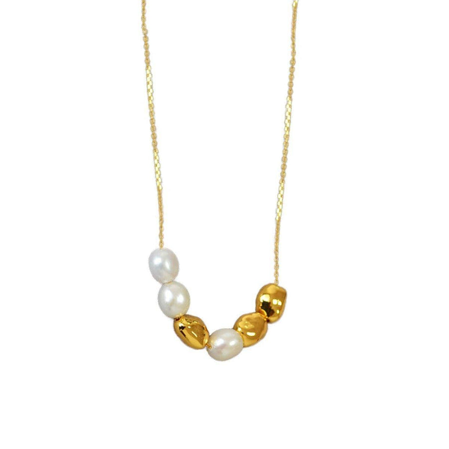 Irregular Imitation Pearl and Gold Tone Bead Necklace for Women, Necklace