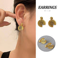 Irregular Lace Stud Earrings with Missing Corner Design, Gold Tone Copper