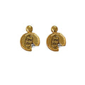 Irregular Lace Stud Earrings with Missing Corner Design, Gold Tone Copper - view 2