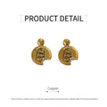 Irregular Lace Stud Earrings with Missing Corner Design, Gold Tone Copper - view 3