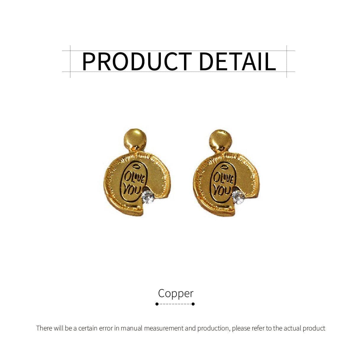 Irregular Lace Stud Earrings with Missing Corner Design, Gold Tone Copper - view 3