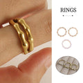 Irregular Three-Piece Ring Set in Gold and White, Minimalist Alloy