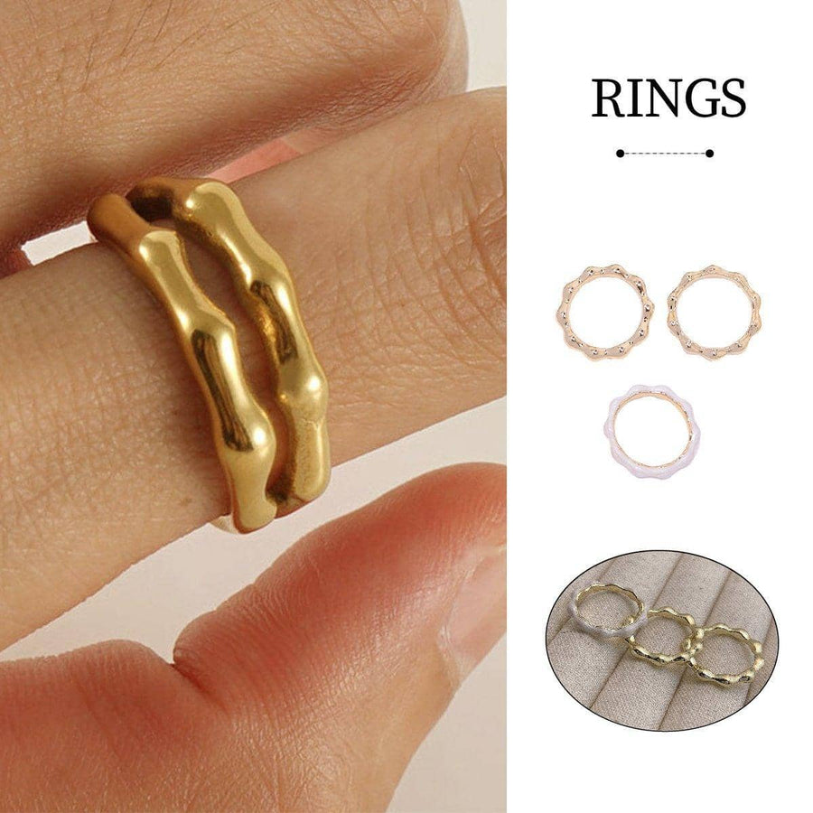 Irregular Three-Piece Ring Set in Gold and White, Minimalist Alloy