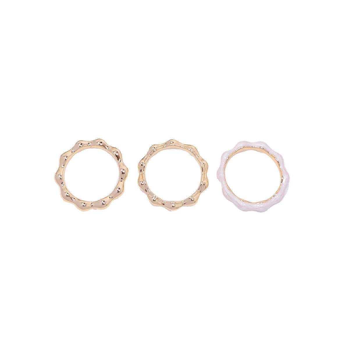 Irregular Three-Piece Ring Set in Gold and White, Minimalist Alloy - view 2