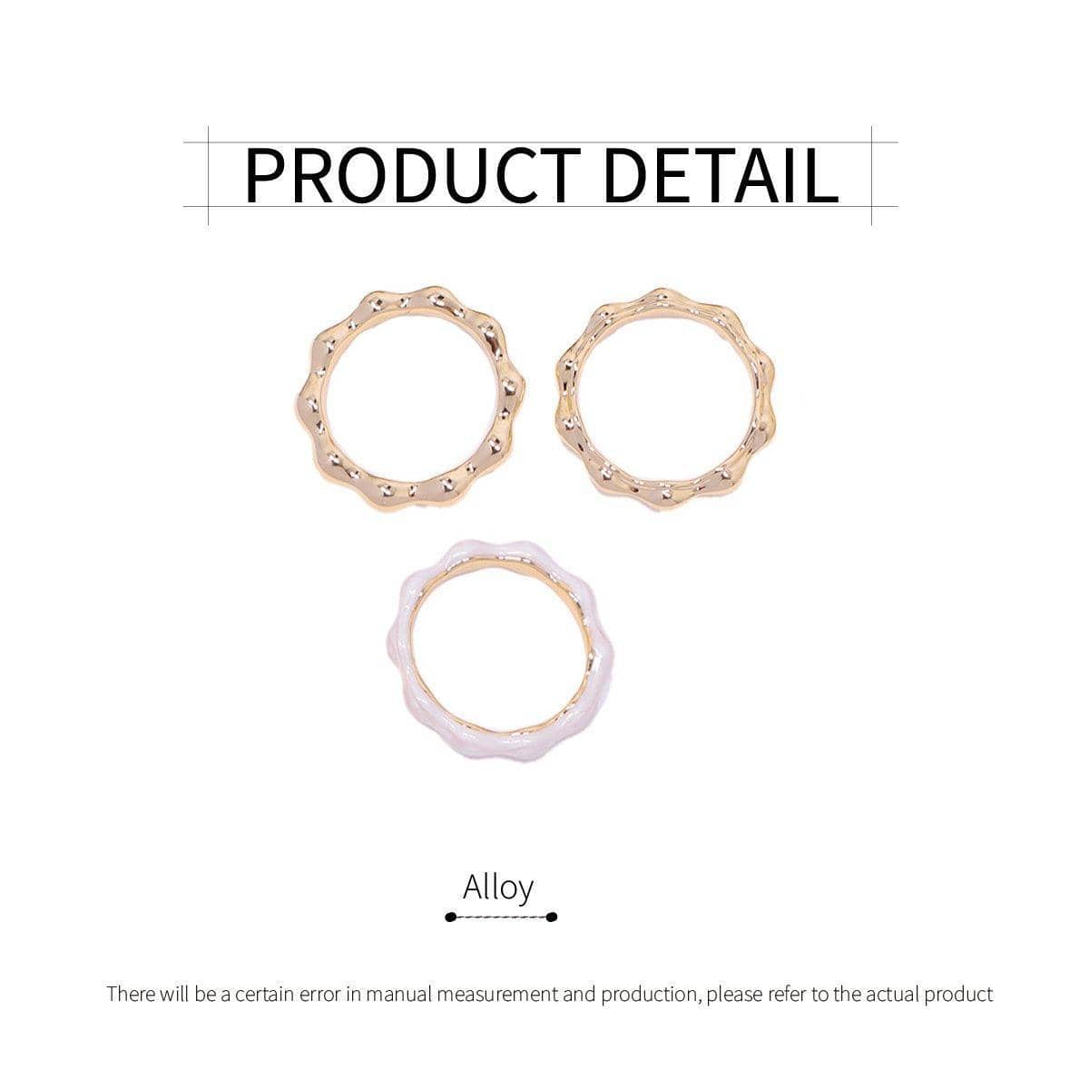 Irregular Three-Piece Ring Set in Gold and White, Minimalist Alloy - view 3