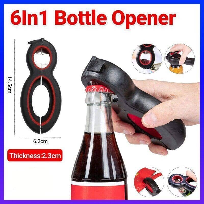 Jar Lid and Bottle Opener Multi Kitchen Tool, 6 Function Gadget
