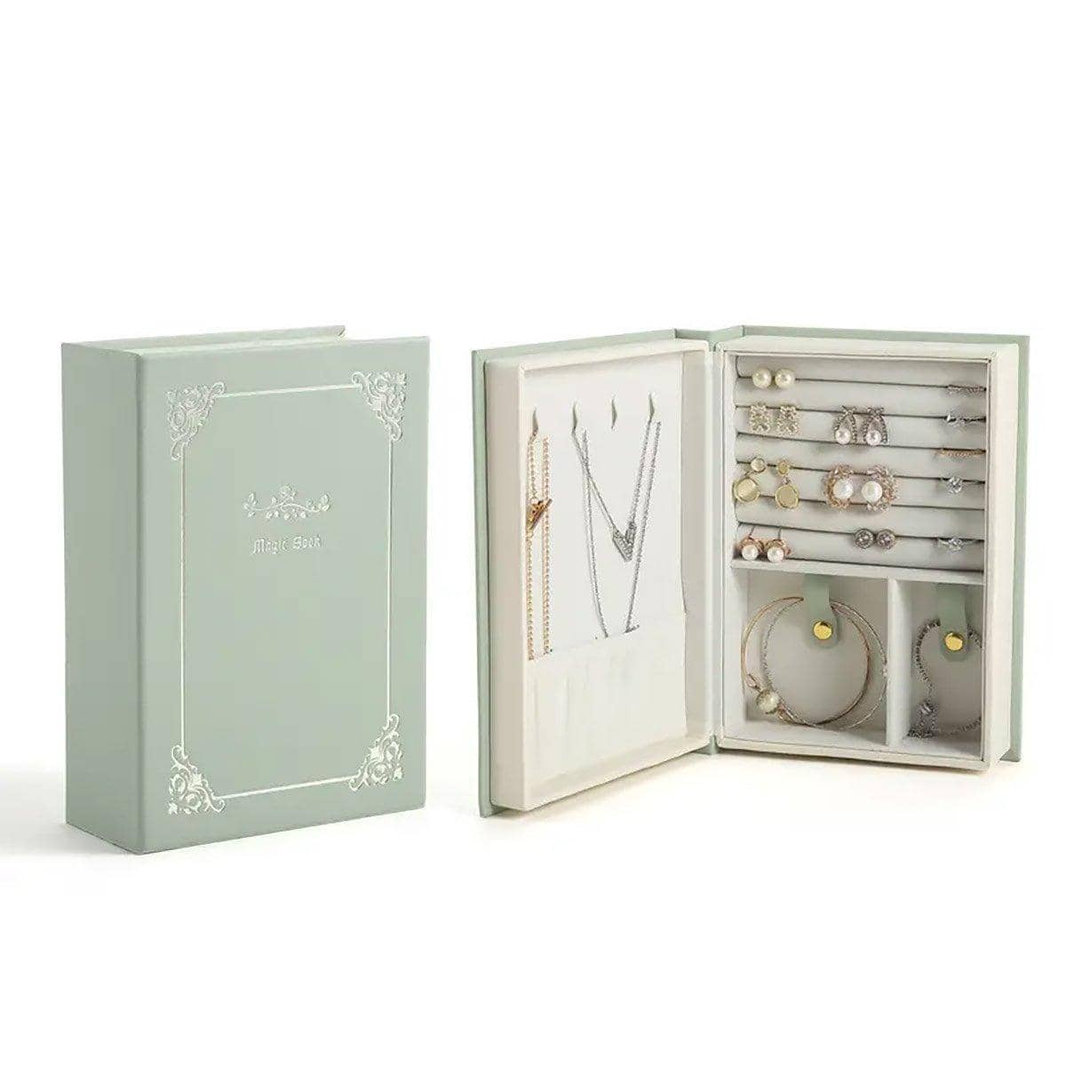 Jewellery Box in PU Leather for Earrings and Rings - Green