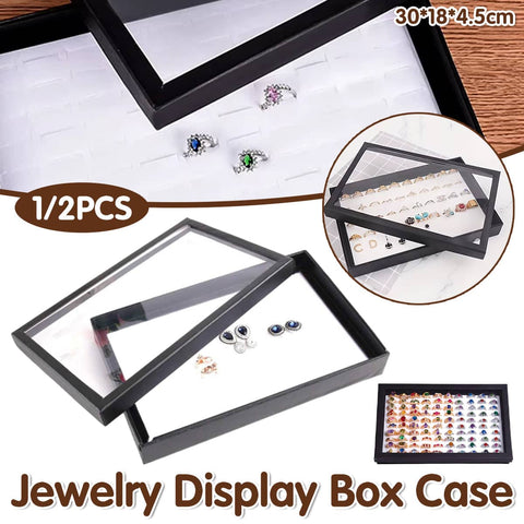 Jewellery Display Box with Clear Lid for Rings and Earrings, 30 x 18 cm
