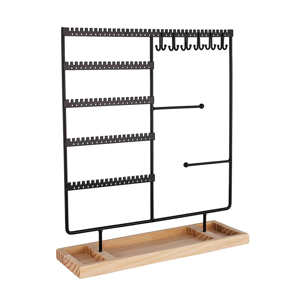 Jewellery Display Stand with Wooden Base for Earrings and Necklaces - Black