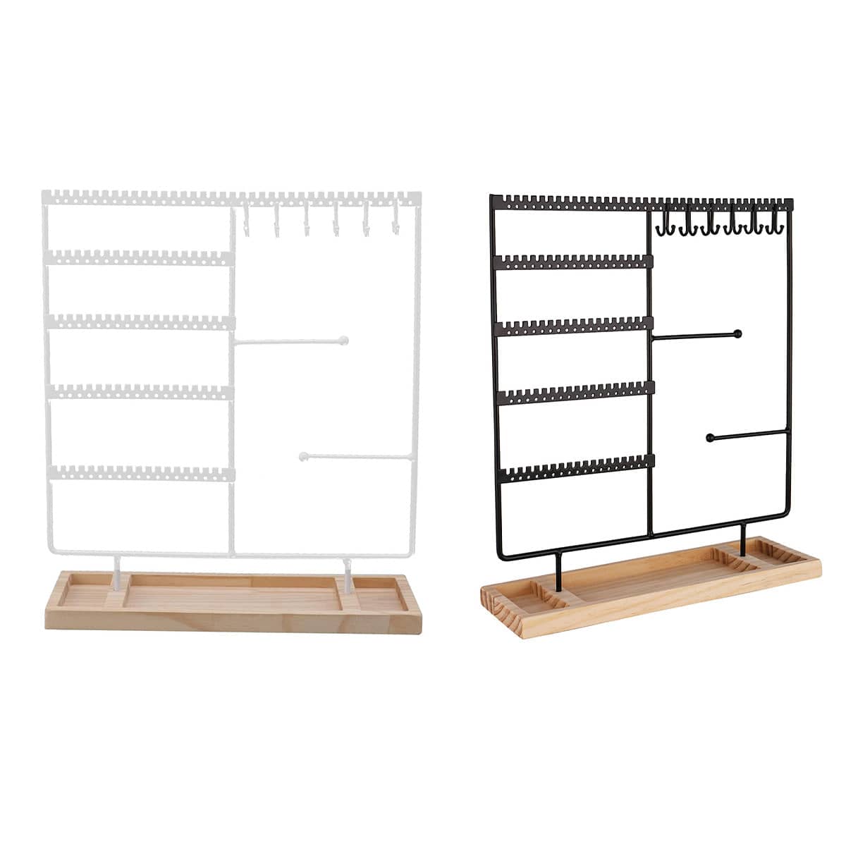 Jewellery Display Stand with Wooden Base for Earrings and Necklaces - Black - view 3