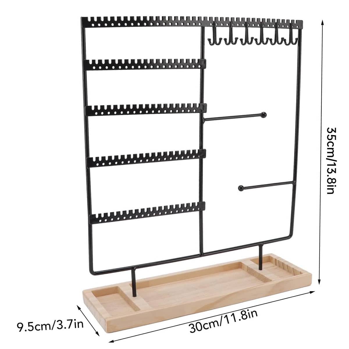Jewellery Display Stand with Wooden Base for Earrings and Necklaces - Black - view 4