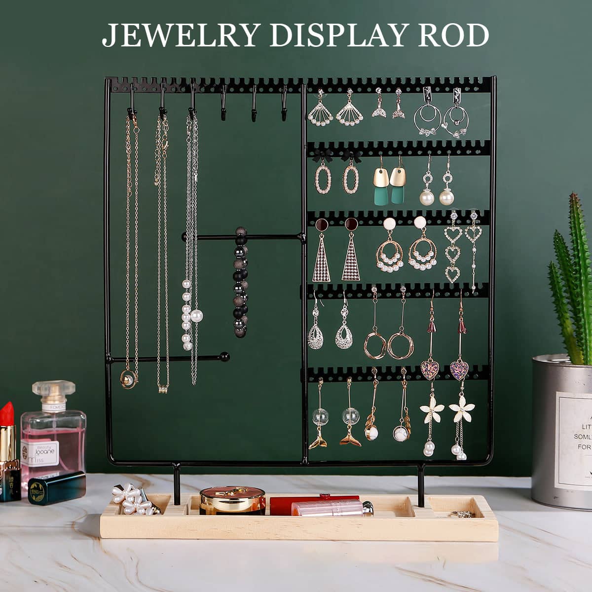 Jewellery Display Stand with Wooden Base for Earrings and Necklaces - Black - view 5