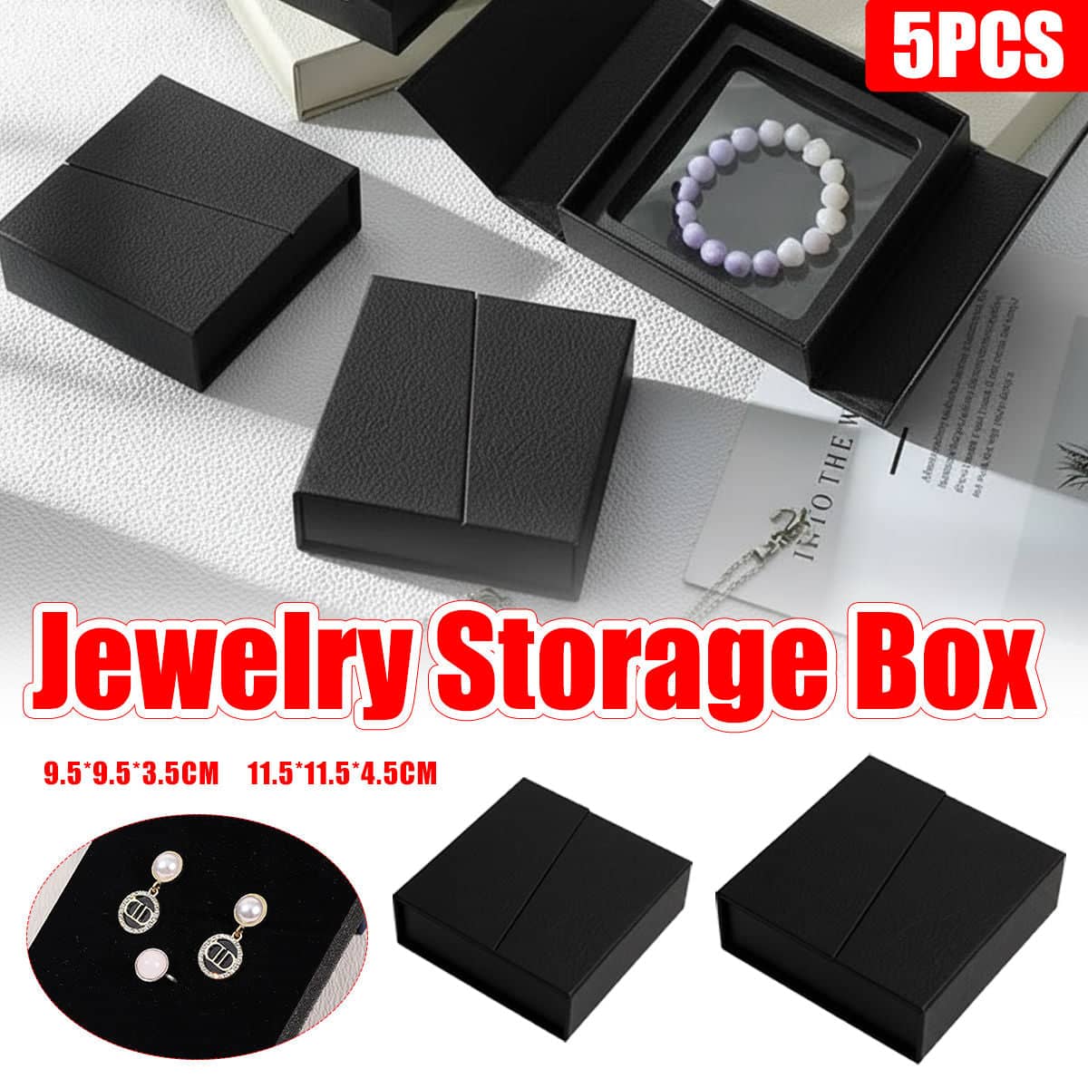 Jewellery Gift Boxes with Insert, Pack of 5 - Black, 11.5 x 11.5 x 4.5 cm - view 2