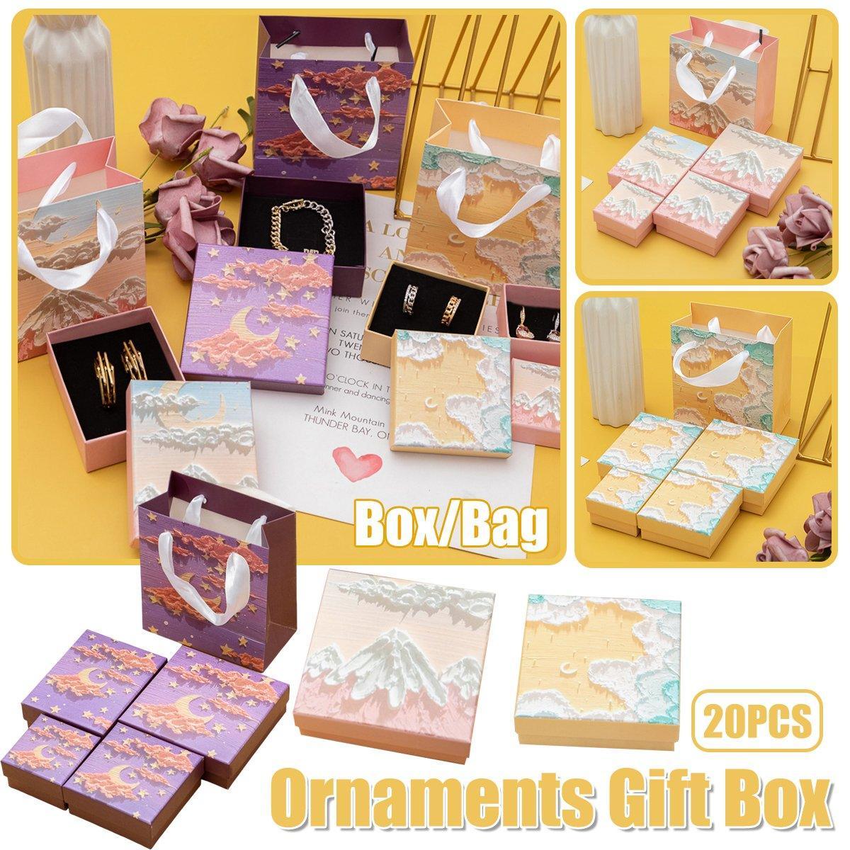 Jewellery Gift Boxes, Set of 20 - Gold Sand and Aqua Wave Print, 9 x 9 x 3 cm - view 2