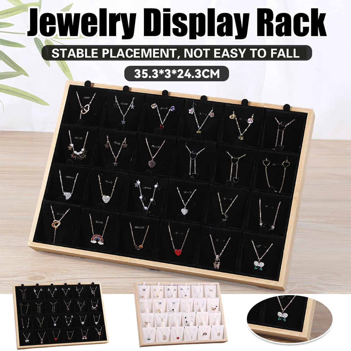 Jewellery Necklace Display Stand Organiser with 24 Slots for Earrings, Rings and Bracelets - White - view 2
