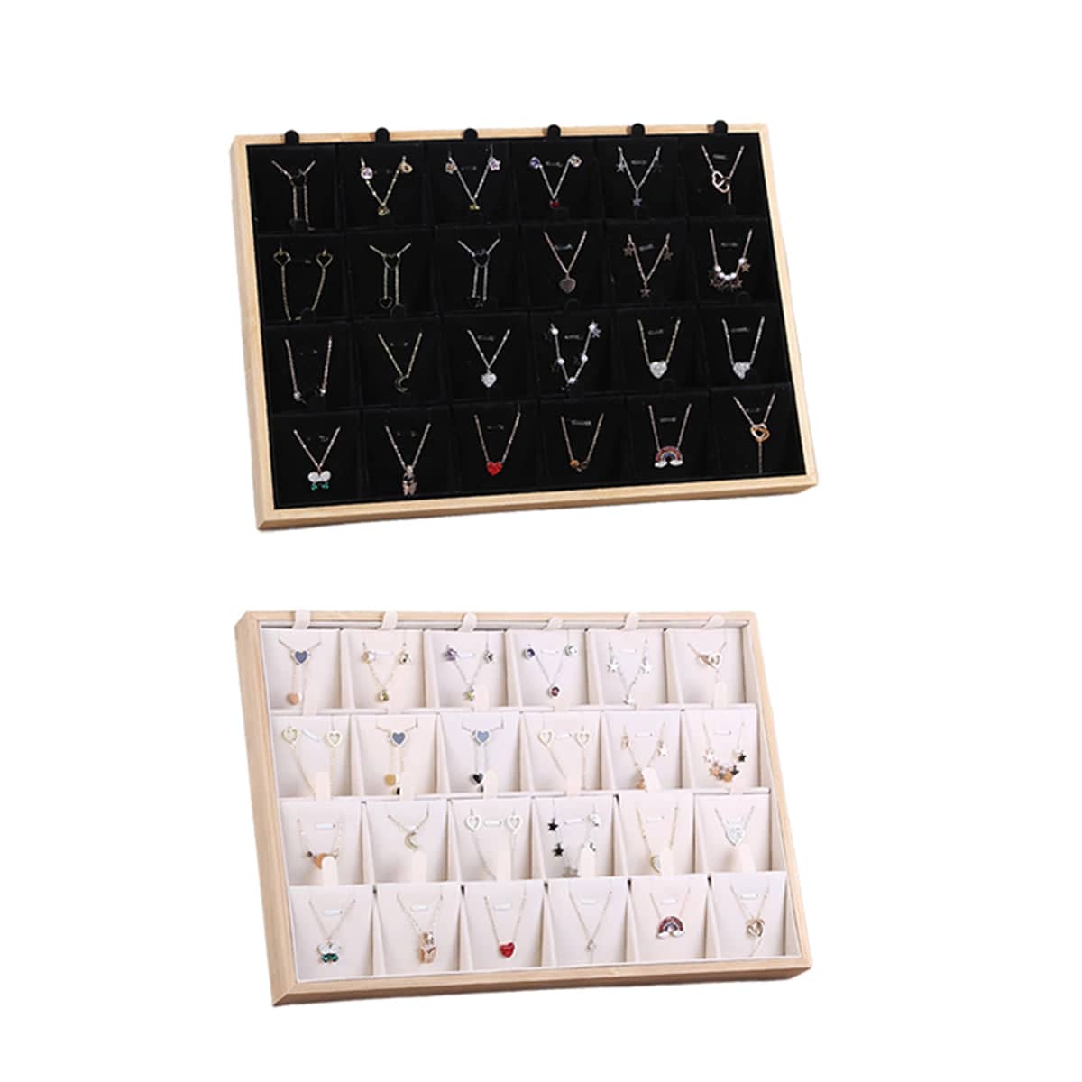 Jewellery Necklace Display Stand Organiser with 24 Slots for Earrings, Rings and Bracelets - White - view 3