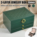 Jewellery Organiser Box, 3-Layer PU Leather Storage Case - Black - view 2