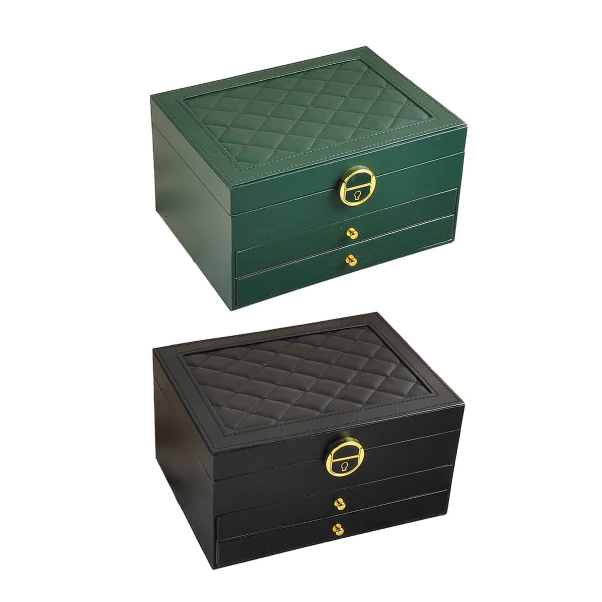 Jewellery Organiser Box, 3-Layer PU Leather Storage Case - Black - view 3