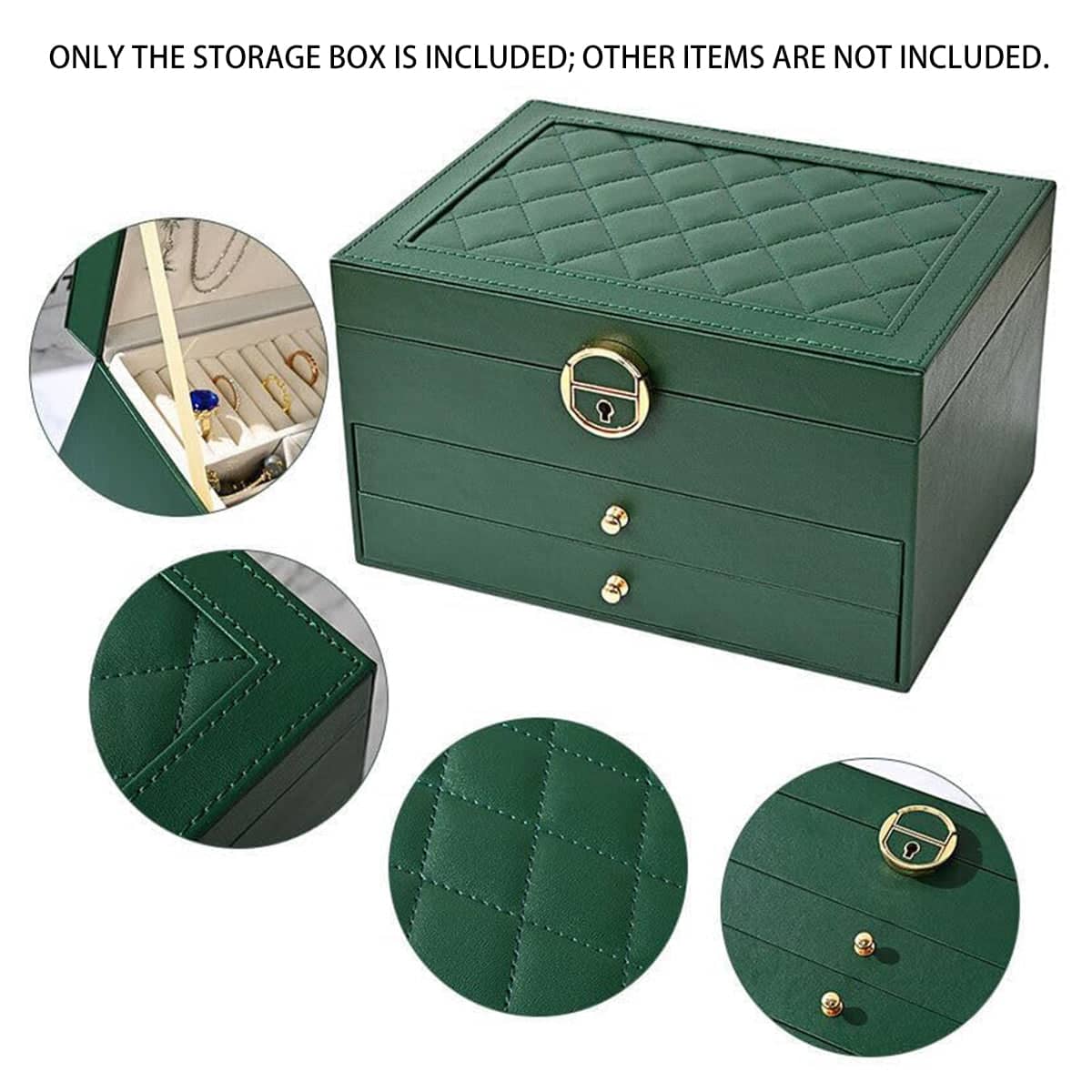 Jewellery Organiser Box, 3-Layer PU Leather Storage Case - Black - view 5
