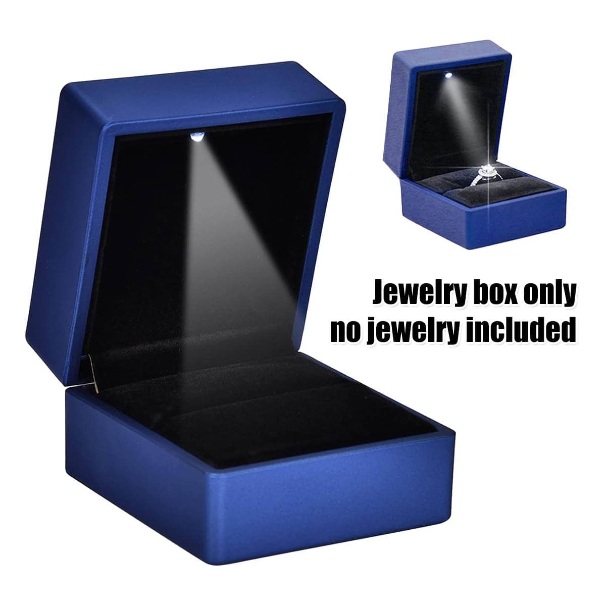 Jewellery Storage Box with LED Light and Flip-Top Lid for Rings - Blue - view 5