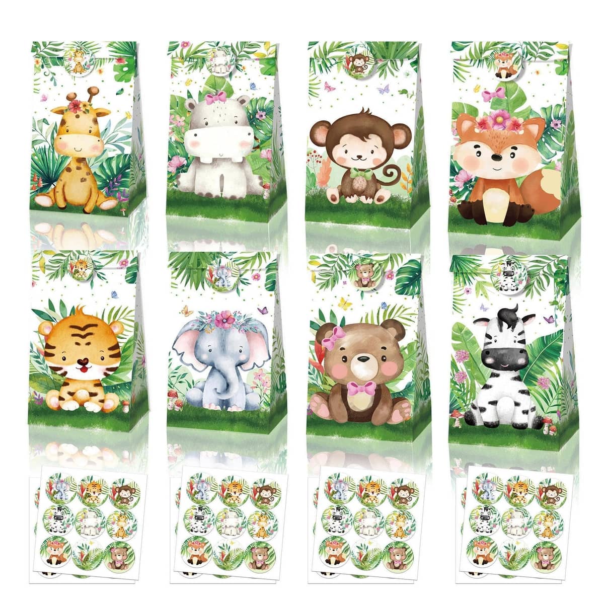 Jungle Animal Kraft Paper Party Bags - Pack of 24, Four Styles - view 2