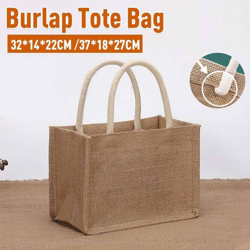 Jute Burlap Tote Bag with Handles, Natural - 37 x 18 x 27 cm - view 2