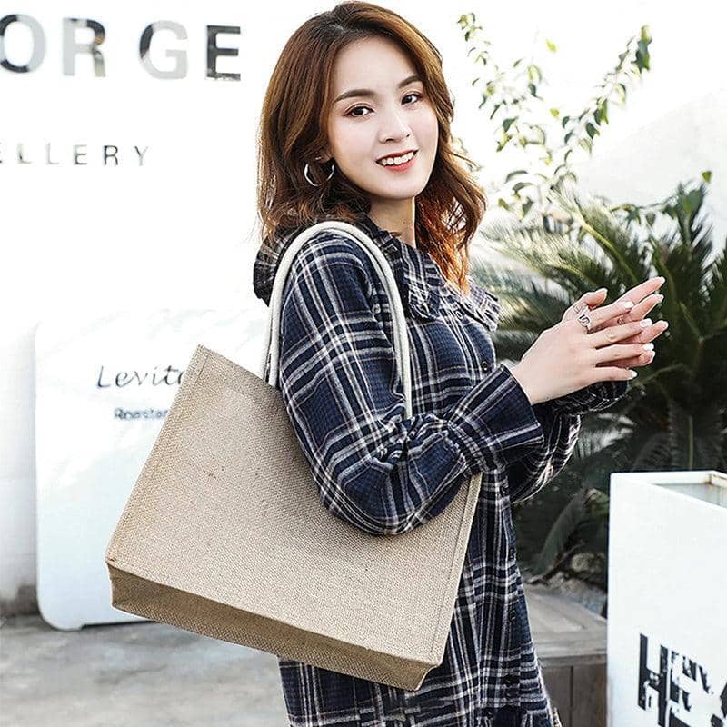 Jute Burlap Tote Bag with Handles, Natural - 37 x 18 x 27 cm - view 4