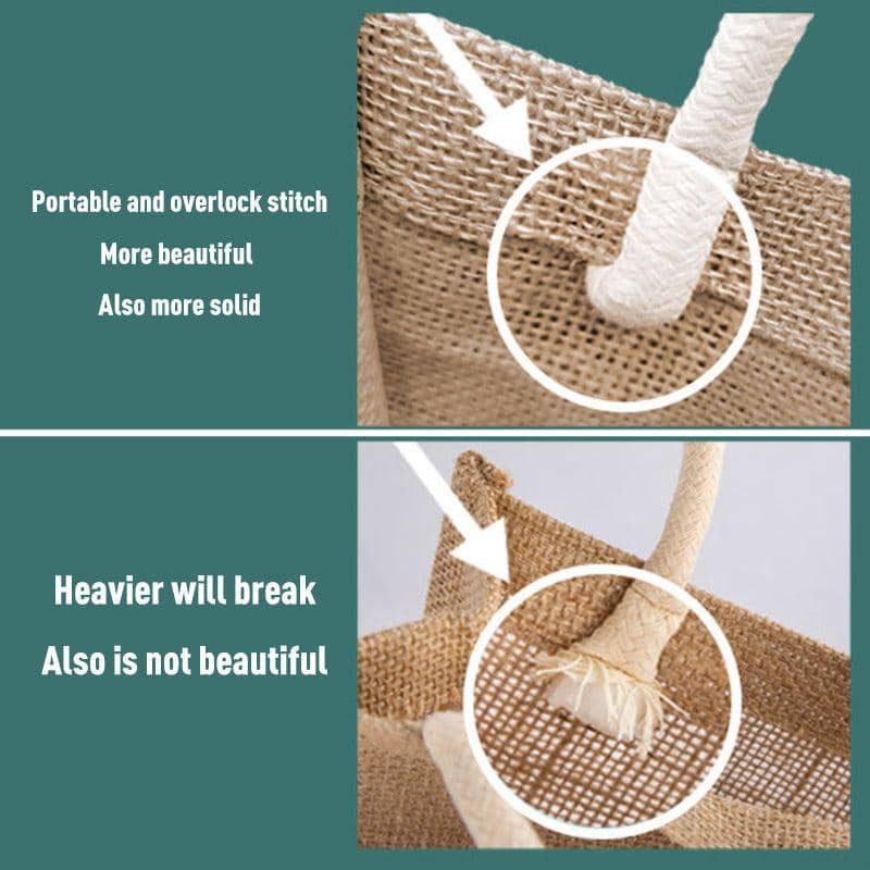 Jute Burlap Tote Bag with Handles, Natural - 37 x 18 x 27 cm - view 5