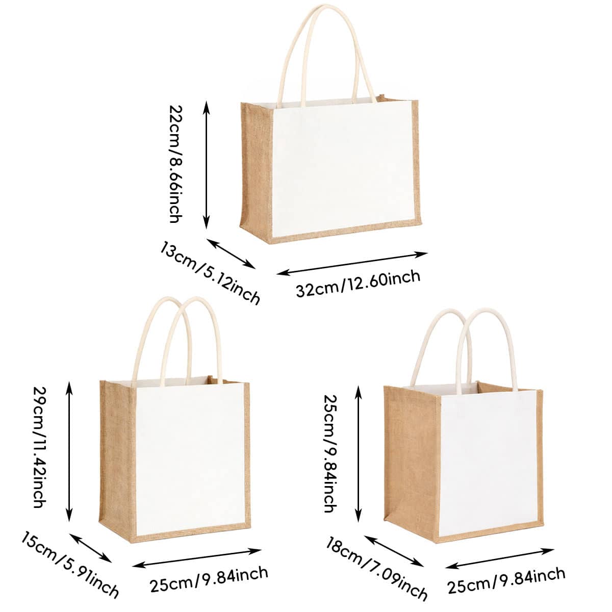 Jute Canvas Handheld Tote Bags, Pack of 5 - 29 x 25 x 15 cm - view 4