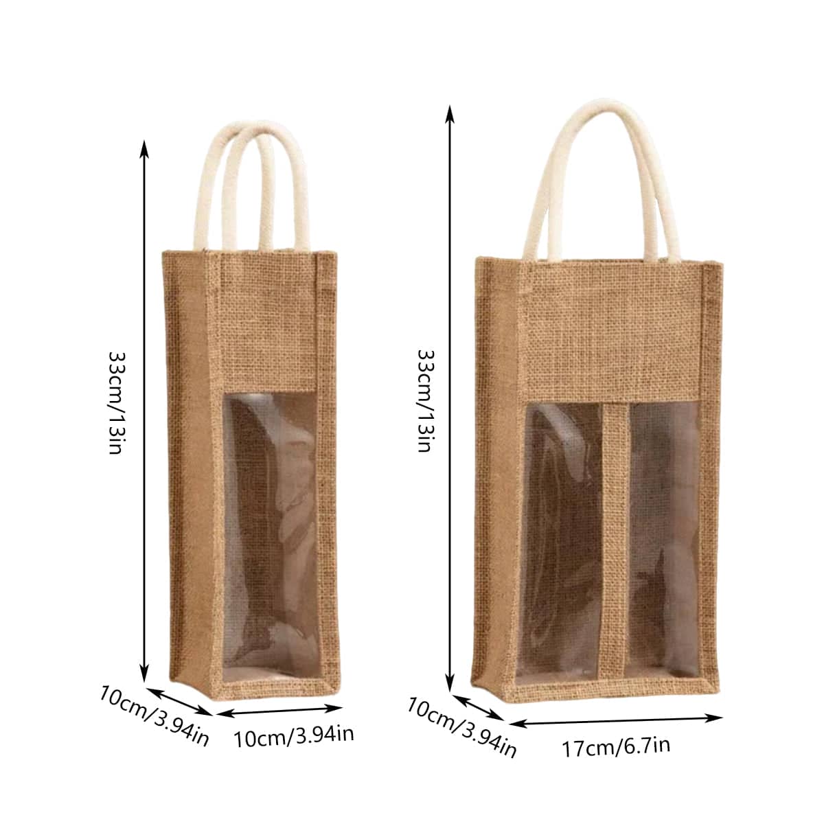 Jute Wine Bottle Bags with Windows, Pack of 5 - Double Bottle - view 4