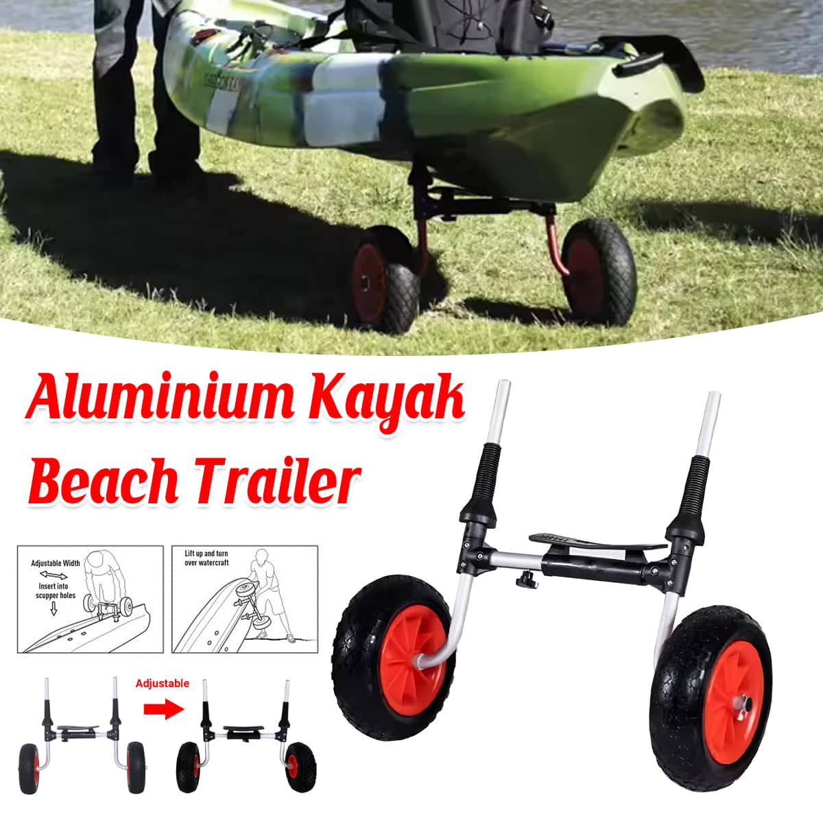 Kayak Beach Trailer with Adjustable 30-48 cm Width and Aluminium Frame